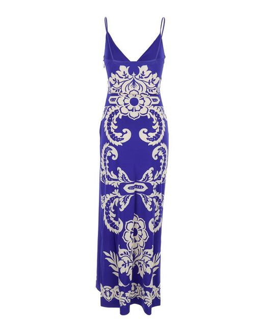Etro Purple Long Dress With Spaghetti Straps And All-Over Print