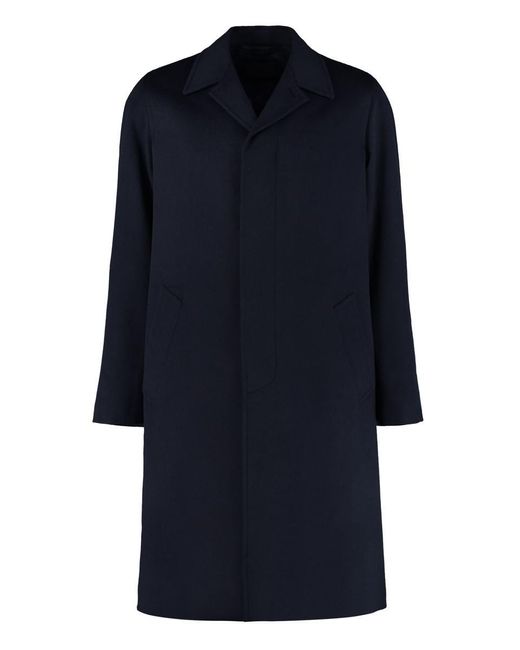 Prada Blue Single-Breasted Wool Coat for men