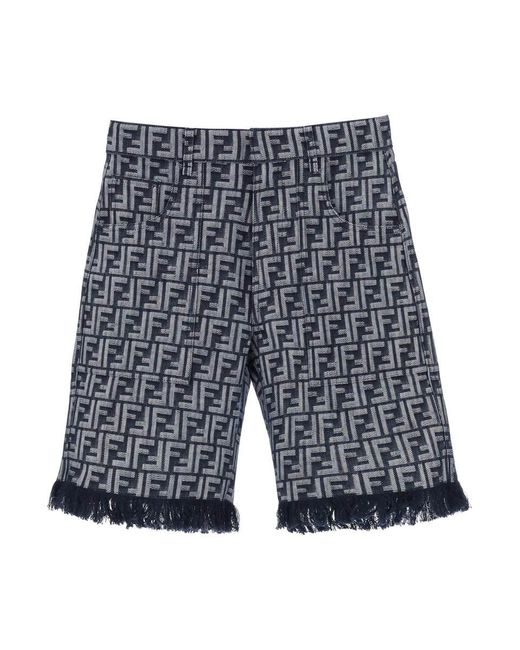 Fendi Blue Ff Denim Shorts for men
