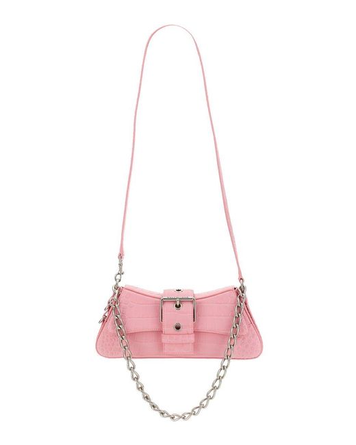 Balenciaga Pink Lindsay Shoulder Bag With Crocodile Workmanship