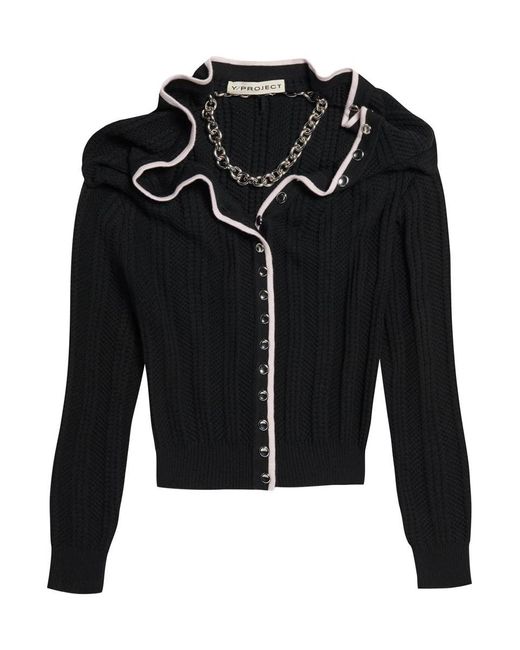 Y. Project Black Merino Wool Cardigan With Necklace