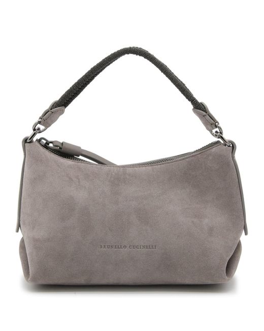 Brunello Cucinelli Gray Grey Calf Suede Shoulder Bag