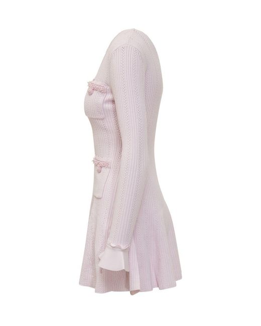 Self-Portrait Women's Pink Mini Dress With Pearl Trim
