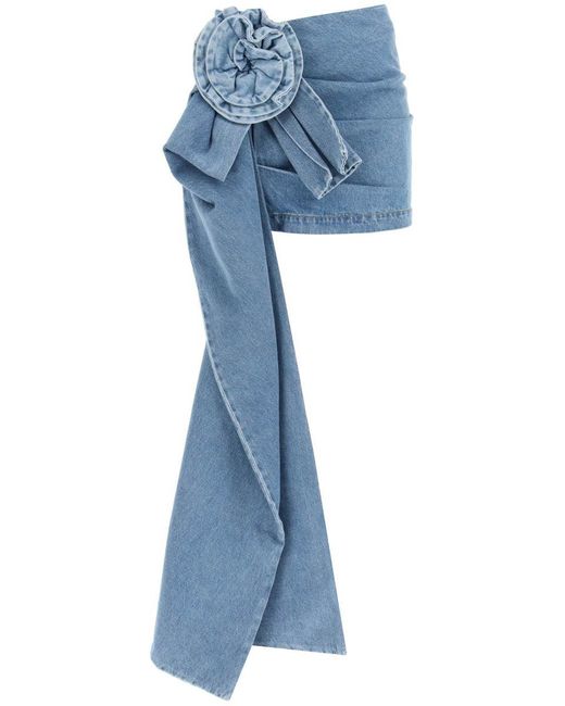 Magda Butrym Blue Denim Mini Skirt With Applique