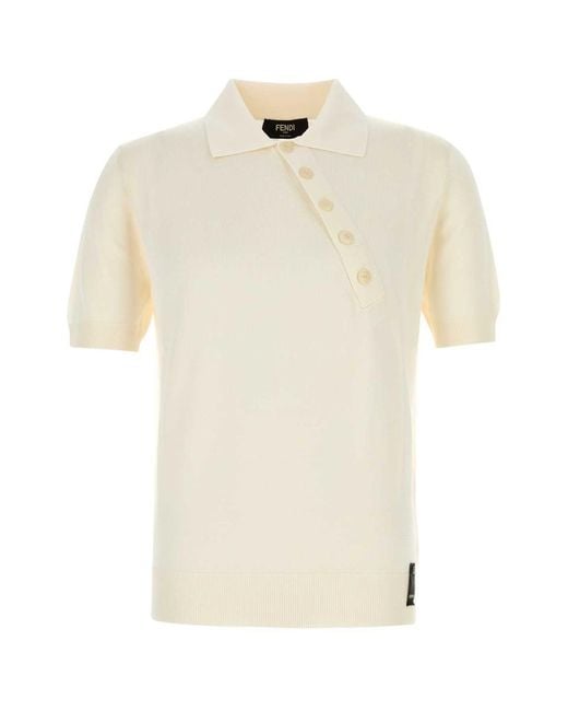 Fendi Natural Ivory Viscose Polo Shirt for men