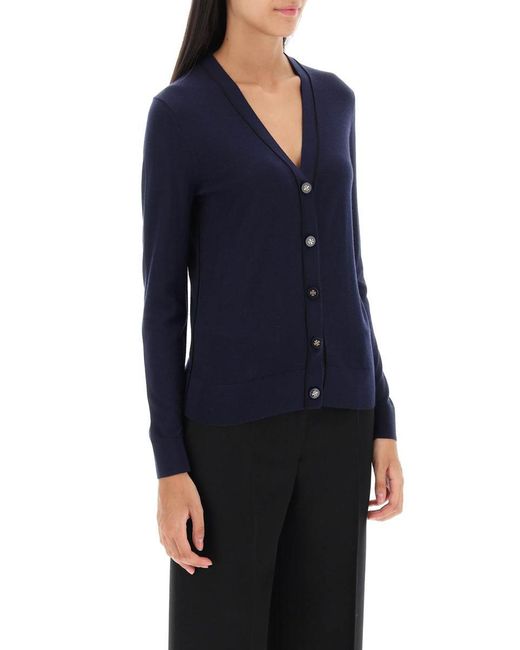 Tory Burch Blue Simone Wool And Silk Cardigan