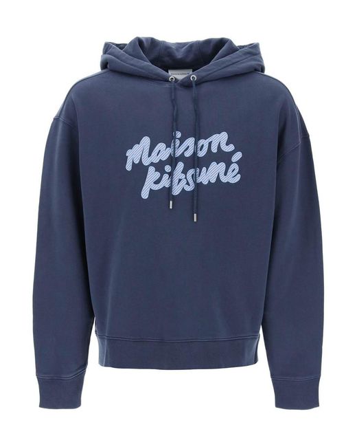 Maison Kitsuné Blue Maison Kitsune Hooded Sweatshirt With Embroidered Logo for men