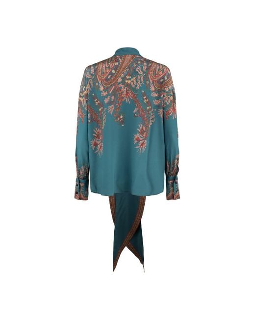 Etro Blue Silk Blouse With Placed Print