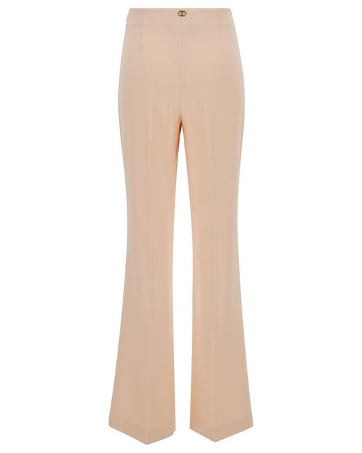 Twin Set Natural Light Pink Flared Pants With Oval T Patch In Tech Fabric Woman