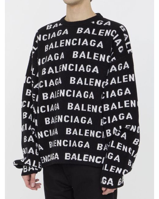 Balenciaga Black Allover Logo Sweater for men