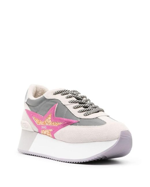Liu Jo Pink Low-Top Flash Dreamy Sneakers With Glitter And Suede Panels