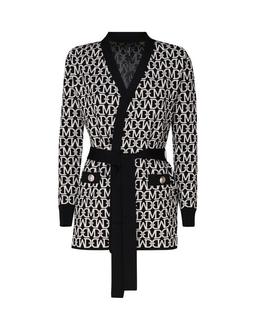 MARCIANO BY GUESS Black Monogram Belted Viscose Cardigan