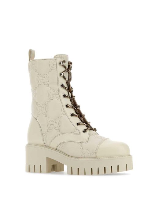Gucci Natural Quilted-logo Leather Combat Boots