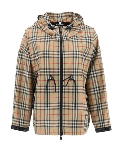 Burberry Check Hooded Jacket in Natural | Lyst