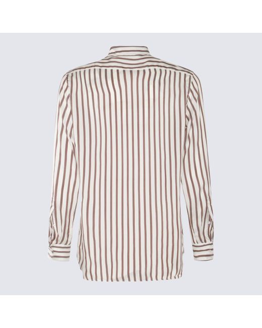 Lardini Pink White And Brown Silk Shirt for men