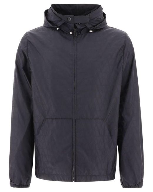 Valentino Black Windbreaker Jacket With All-over Toile Iconographe Pattern for men