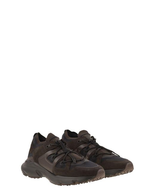Tod's Black Leather And Technical Fabric Sneakers for men