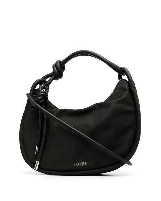 Ganni Knot Baguette Bag Black In Nylon