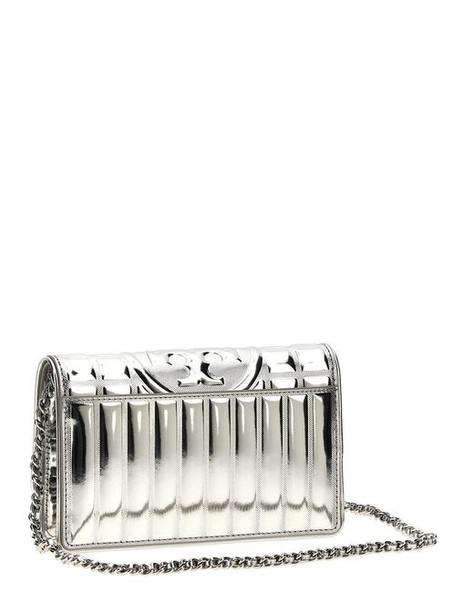 Tory Burch 'Fleming Metallic Square Quilt' Wallet On Chain