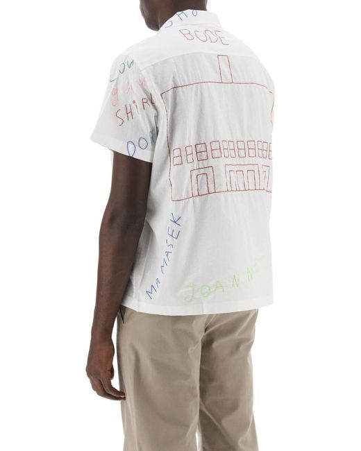 Bode White Familial Bowling Shirt With Lettering Embroideries for men