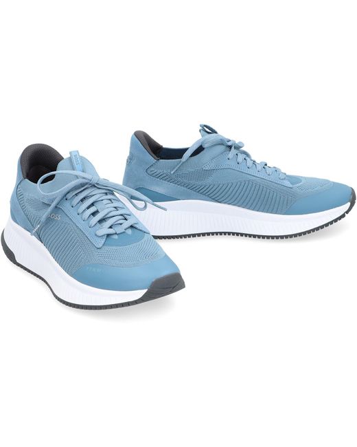 Boss Blue Sock Fabric Low-Top Sneakers for men