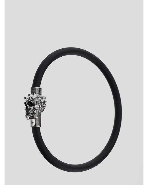 Alexander McQueen Metallic Rubber Cord Studded Skull Bracelet for men
