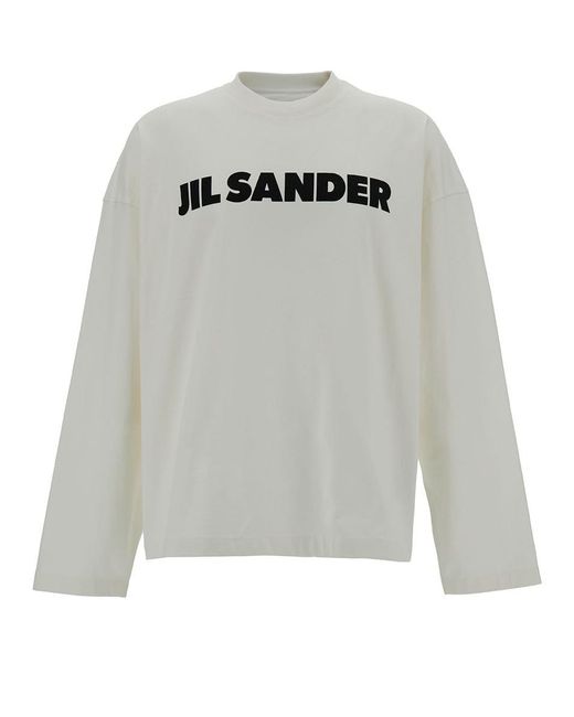 Jil Sander Gray Long Sleeve T-Shirt With Contrasting Logo Print for men
