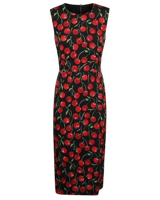 Dolce & Gabbana Red Cherry Print Midi Dress