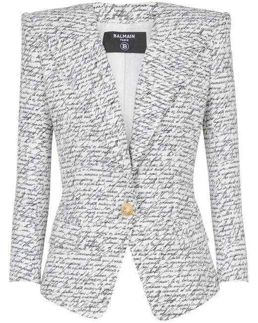 Balmain Blue 1 Btn Love Letter Print Tailored Jacket