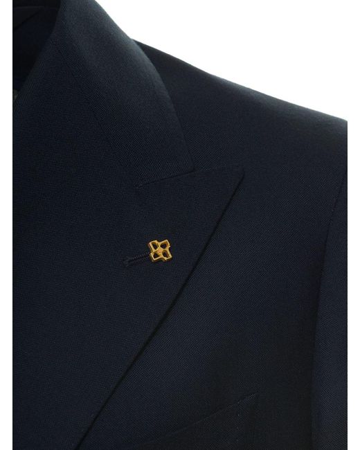 Tagliatore Blue Double-Breasted Jacket With Golden Buttons for men