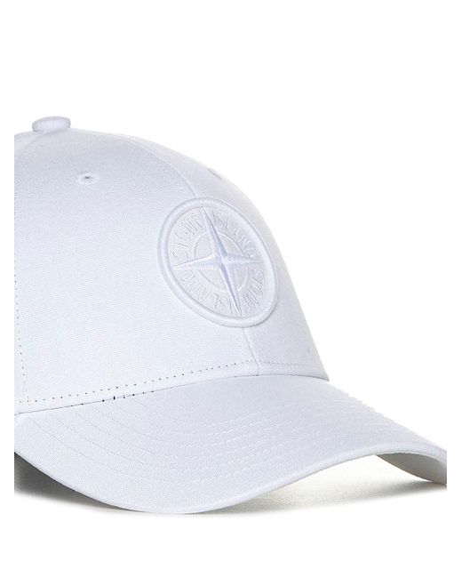 Stone Island White Logo Cotton Baseball Cap for men