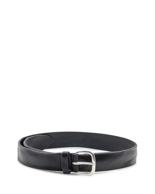 Orciani White Black Leather Belt With Metal Buckle for men