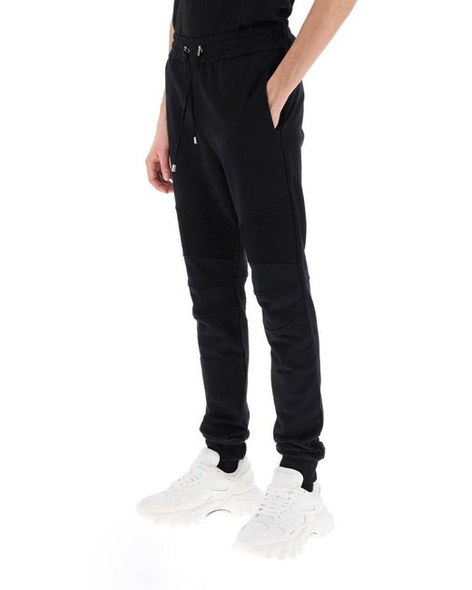 Balmain Black Joggers With Topstitched Inserts for men