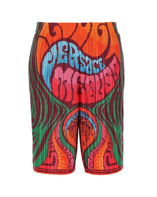 Versace Multicolor Graphic Printed Pleated Shorts for men