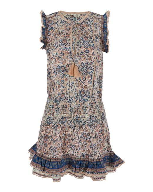 M.A.B.E Gray 'cass' Blue Dress With V Neck And All-over Floral Print In Cotton Woman