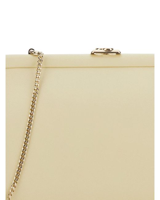 Jimmy Choo Natural 'Skylar' Clutch With Chain-Link Shoulder Strap And Kiss-Lock Closure With Logo Plaque
