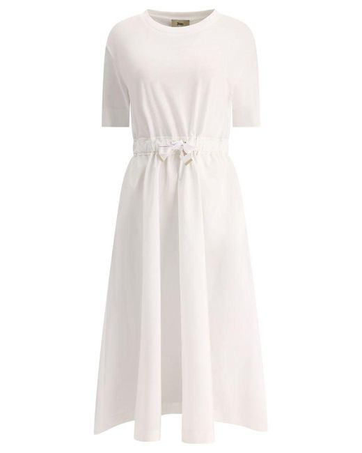 Herno White Long Dress With Branded Drawstring