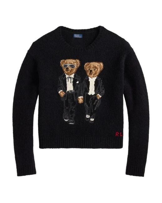 Polo Ralph Lauren Black Sweater Round Neck "holiday 2025 Bear" Clothing