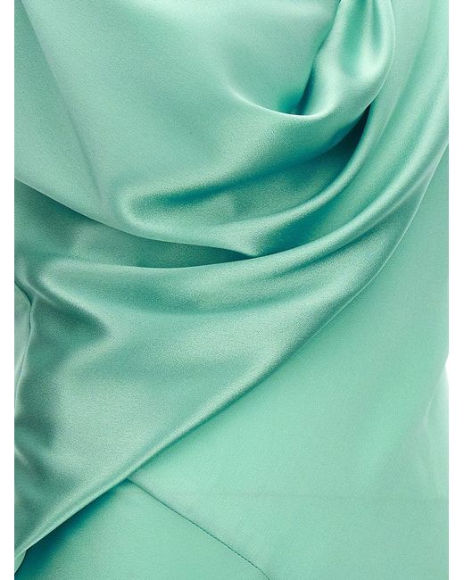 Alberta Ferretti Green Light Long Draped Dress With V Neckline