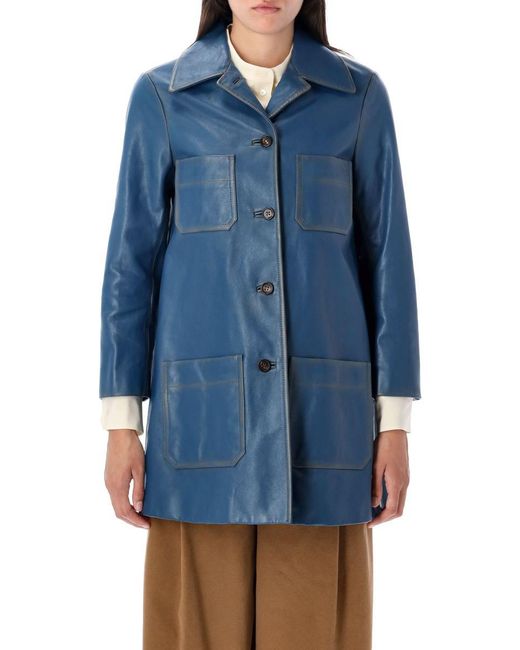 Chloé Blue Single-Breasted Leather Coat