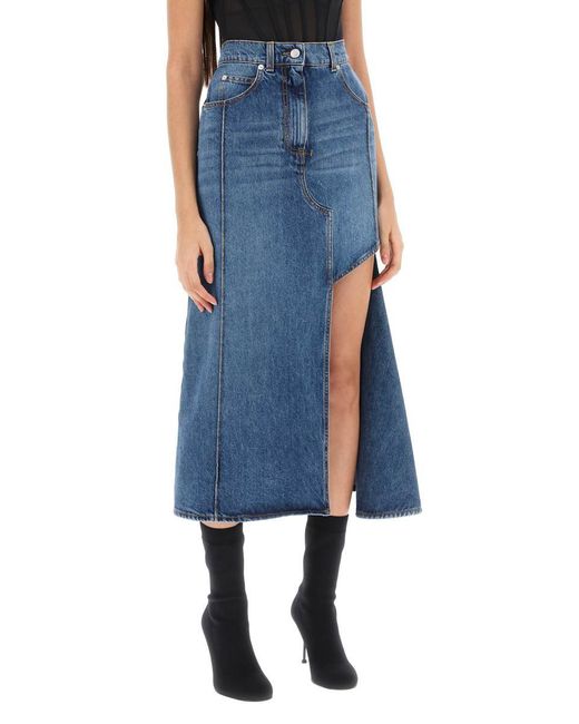 Alexander McQueen Blue Denim Skirt With Cut Out
