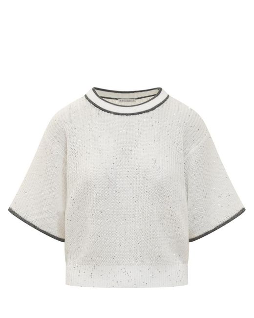 Brunello Cucinelli White Dazzling & Sparkling Linen Sweater