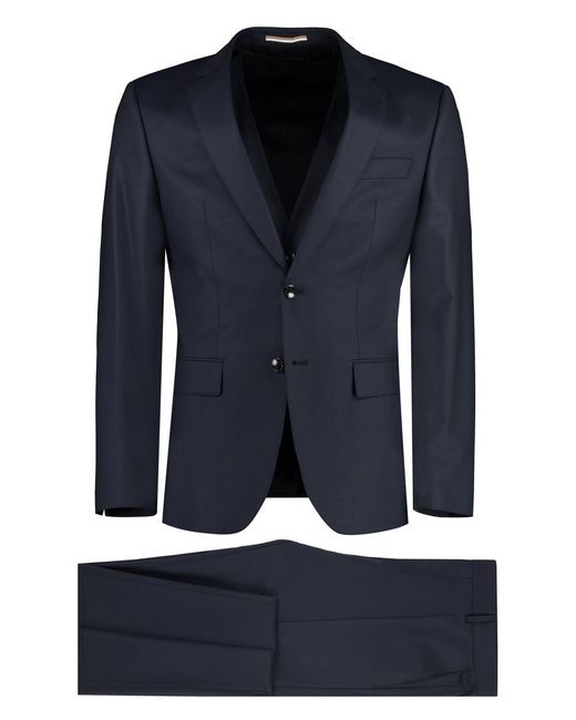 Boss Blue Three-Piece Wool Suit for men