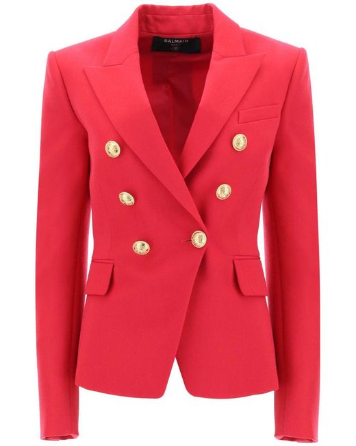 Balmain Red Fitted Double-breasted Jacket