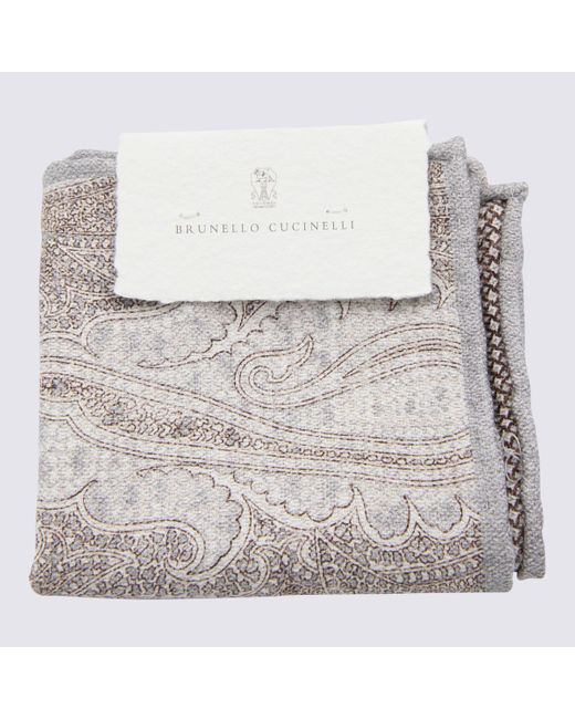 Brunello Cucinelli Gray Silk Scarves for men
