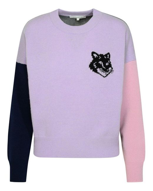 Maison Kitsuné Purple Fox Head Lilac Wool Sweater