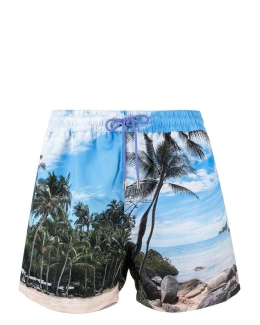 Paul Smith Blue Paradise Print Swim Shorts for men