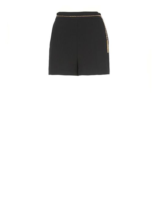 Elisabetta Franchi Black Tailored Crêpe Shorts With Decorative Chain