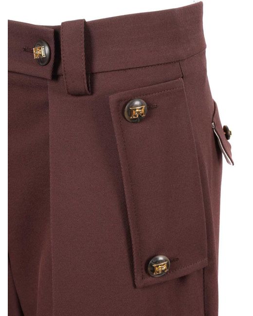 Elisabetta Franchi Purple Tailored Trousers With High Waist And Decorative Pockets