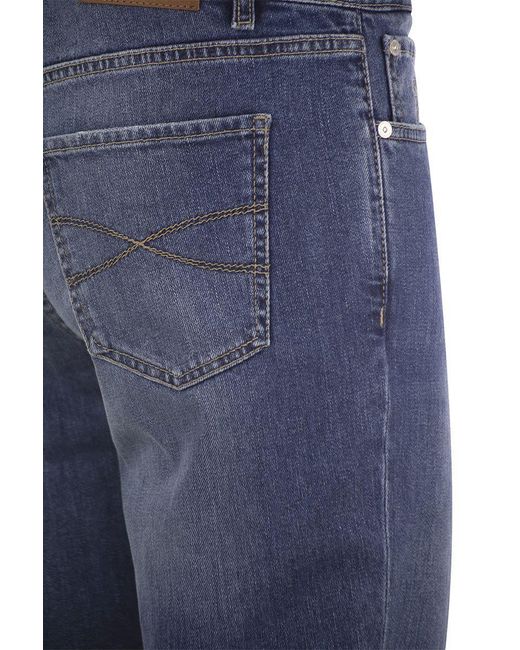 Brunello Cucinelli Blue Five-Pocket Slim Fit Trousers for men